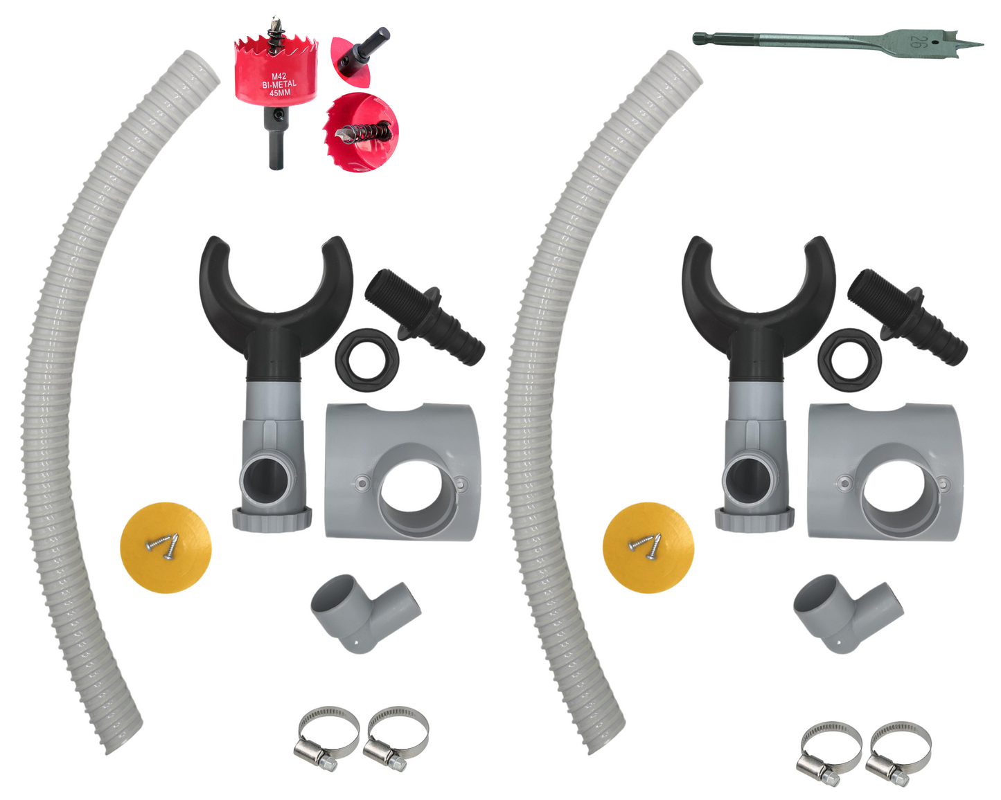 Capt'eau Pack 2 Collecteurs d'eau (Gris)+ Tuyaux Souples + Scie Cloche Premium Bi Metal (conduits Zinc)