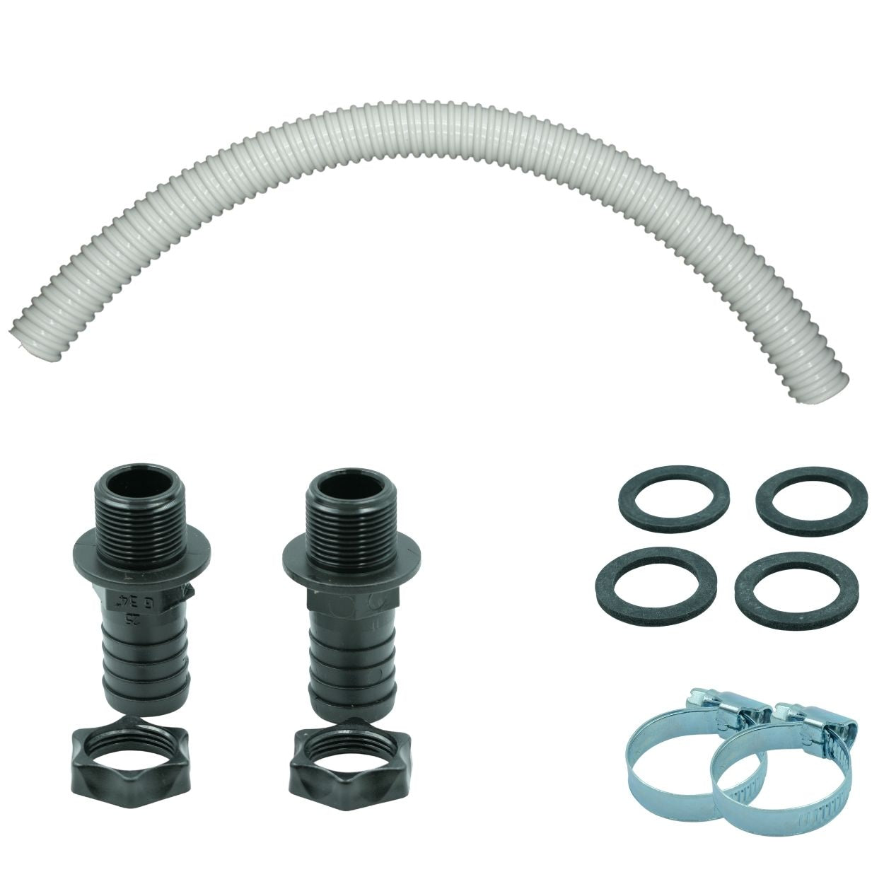 Capt'eau Récupérateur d'eau de Pluie pour conduits Circulaire (Gris) + 60CM Tuyau Gris + Raccord 2 cuves