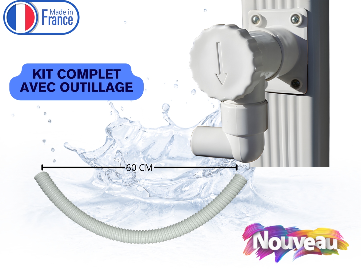 Collecteur d'eau de Pluie Blanc - Kit Complet - Fabrication Francaise - Conduits Rectangulaires 60x80 mm