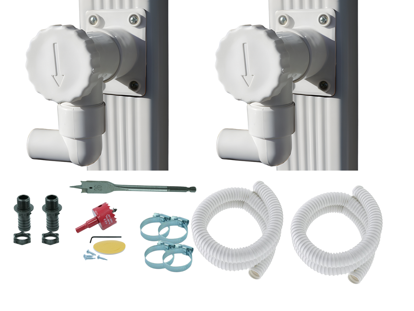 Pack 2 Collecteurs d'eau de Pluie RECTANGULAIRE + 2 Tuyaux Souple 60cm