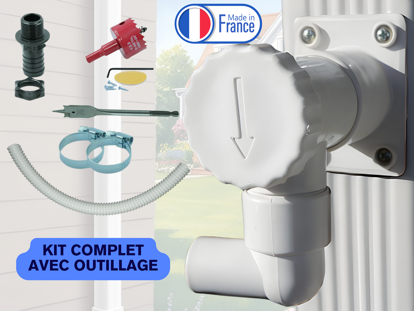 Pack 2 Collecteurs d'eau de Pluie RECTANGULAIRE + 2 Tuyaux Souple 60cm