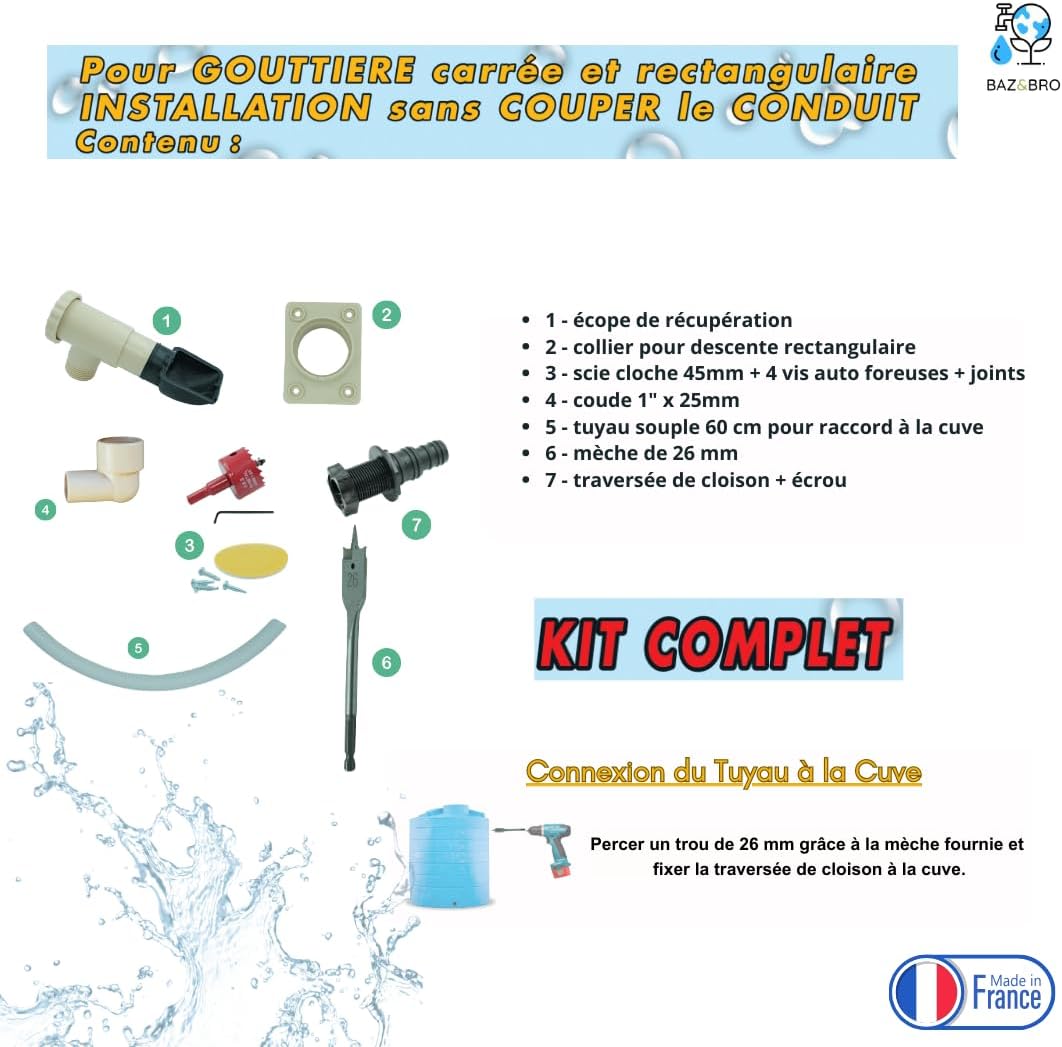Collecteur d'eau de Pluie Sable - Kit Complet - Fabrication Française - Conduits Rectangulaires 60x80 mm