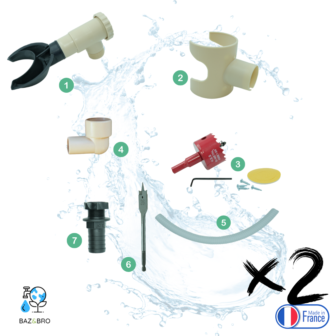 Capt'eau Pack 2 Collecteurs d'eau (Sable )+ Tuyaux Souples + Scie Cloche Premium Bi Metal (conduits Zinc) (Copie)