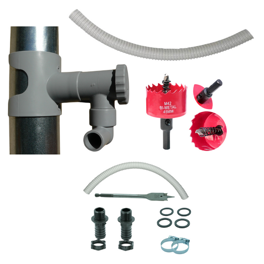 Capt'eau Récupérateur d'eau de Pluie pour conduits Circulaire (Gris) + 60CM Tuyau Gris + Raccord 2 cuves